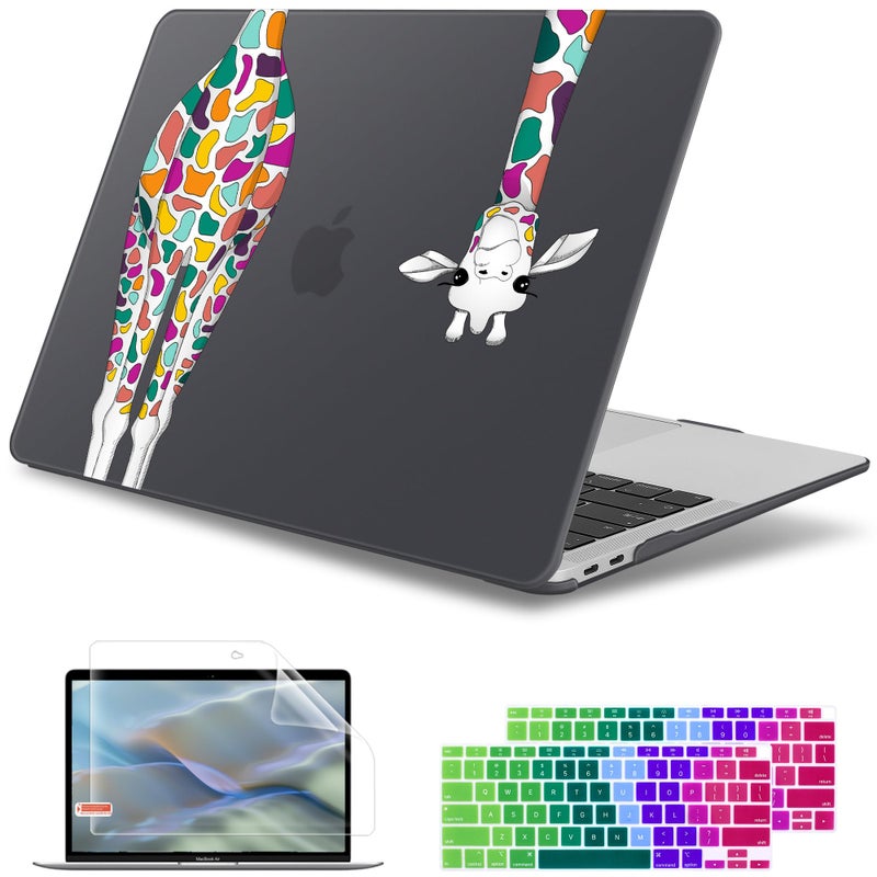 May Chen For MacBook Air 13 inch Case 2020 2019 2018 Release A2337 M1 A1932 A2179 ,Soft Touch Hard Shell Cover for 13 inch MacBook Air Case with Retina Display Touch ID,Black Colorful Giraffe - Image 1